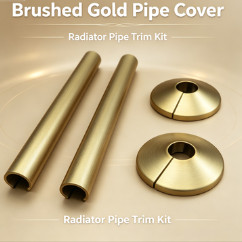 Borstad guld plast kylarrör Trim Kit, delad rörhylsa & vägghål Concealer ring, metall look värmerör dekor täcke Set